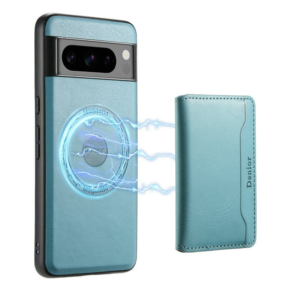 Decase for Google Pixel 8 Wallet Phone Case,with Magnetic Detachable Card Slot,Compatible with MagSafe,Slim PU Leather Shockproof Kickstand Anti-Fall Magnetic Wallet Case Cover,Blue