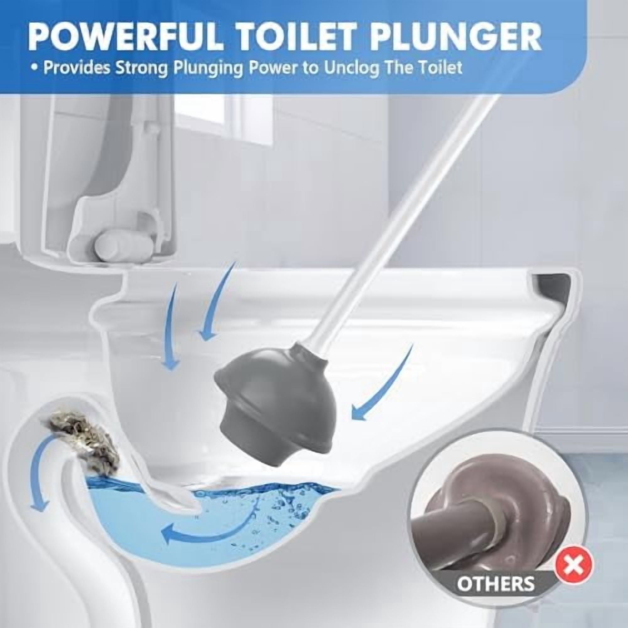 Toilet Plunger and Brush, Bowl Brush and Heavy Duty Toilet Plunger Set with Ventilated Holder, 2-in-1 Toilet Brush and Plunger Combo for Bathroom Cleaning (2, White)
