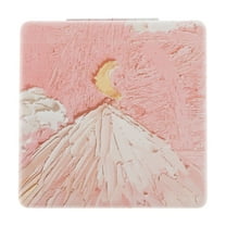Unique Bargains 1 Pc Women Square Hand-drawn Makeup Mirror for Travel Vacation Pink Metal PU Glass
