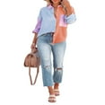 thumbnail image 3 of EIMELI Women‘s Blouse Contrast Color Stitching Long Sleeve Lapel Button Closure Loose Versatile Casual Shirt Tops, 3 of 6