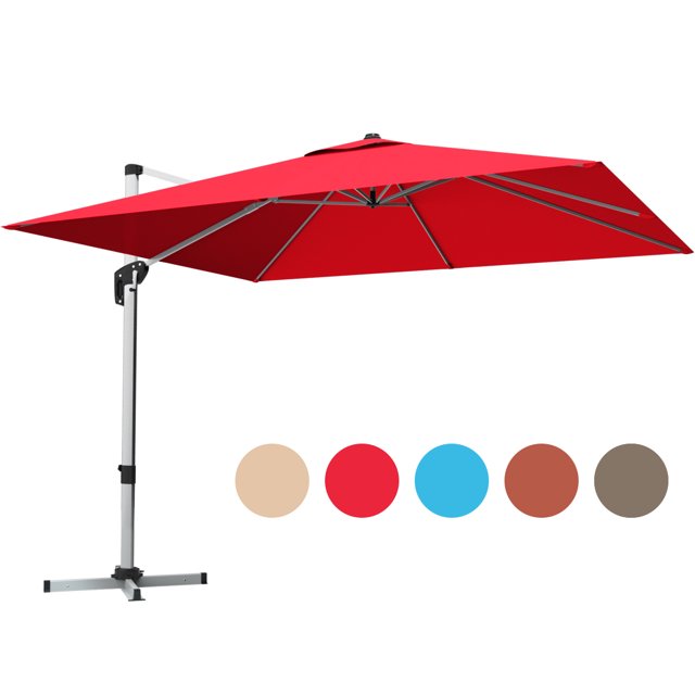 Gymax Parasol de Patio Suspendu Déporté Carré 10 Pi Inclinaison 360 Degrés Rouge