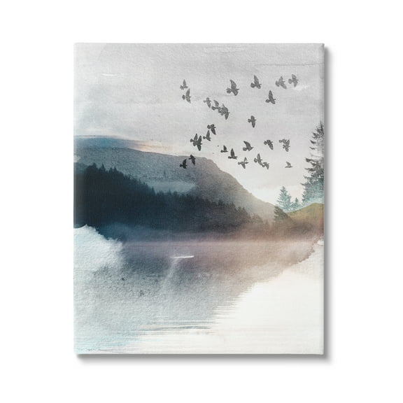 Stupell Industries Abstract Birds Over Lake Nature Painting Gallery Wrapped Canvas Print Wall Art, 24 x 30