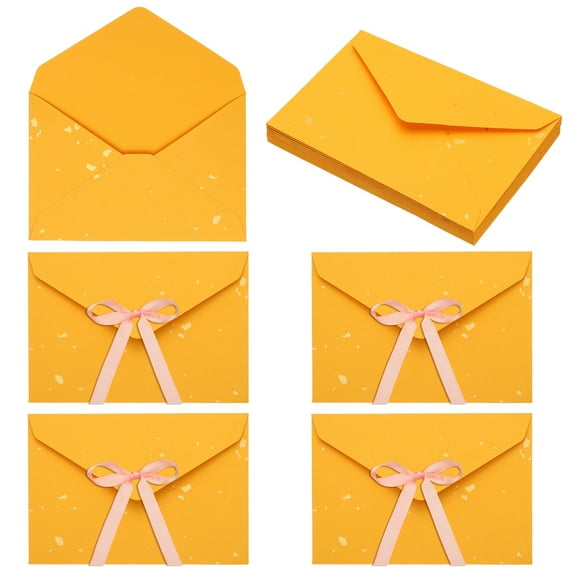 Uxcell 20 Pack Greeting Card Envelopes with Ribbon Bow, 6.4" x 4.5" Tiny Items Storage Vintage Cute Present Card Holder for Wedding Greeting Party Postcards, Yellow