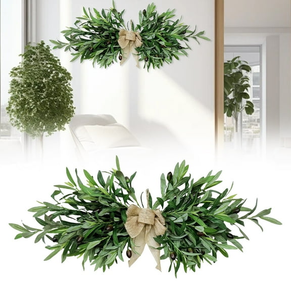 ZFSBZBS 1Pcs 24" Artificial Olive Flower Swag with Green Leaves Plastic Greenery Olive Branch Wreath for Wedding Arch Party Wall Home Garden Decor Green