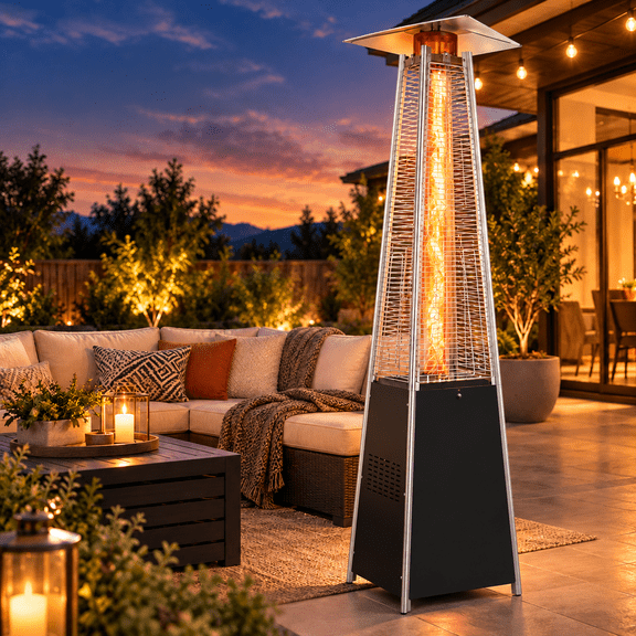Segmart Pyramid Patio Heater, 48,000 BTU Outdoor Propane Heater with Protective Cover & Wheels, Quartz Glass Tube Portable Heater for Home and Commercial Use - Black