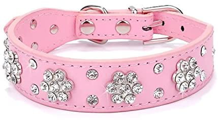 2" Width Sweet Flower Studded PU Leather Dog Pet Collars for Medium&Large Dogs 