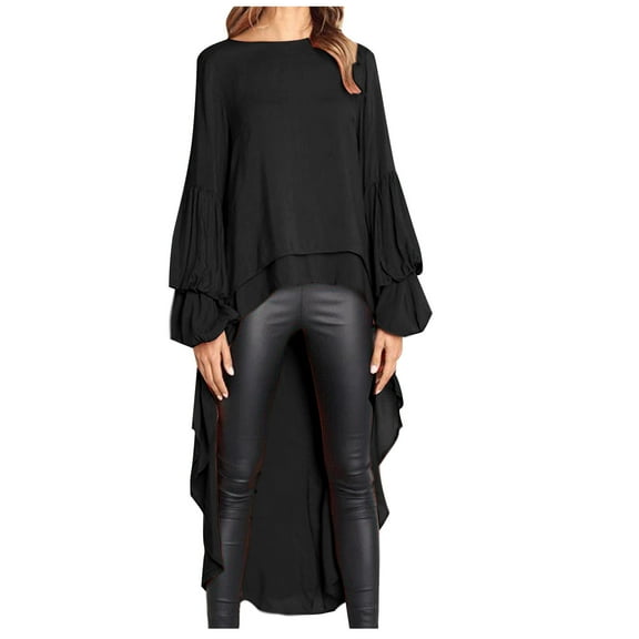 Lindreshi Long Sleeve Shirts for Women Women's Long Sleeve Pullover Chiffon Irregular Street Fashion Elegant