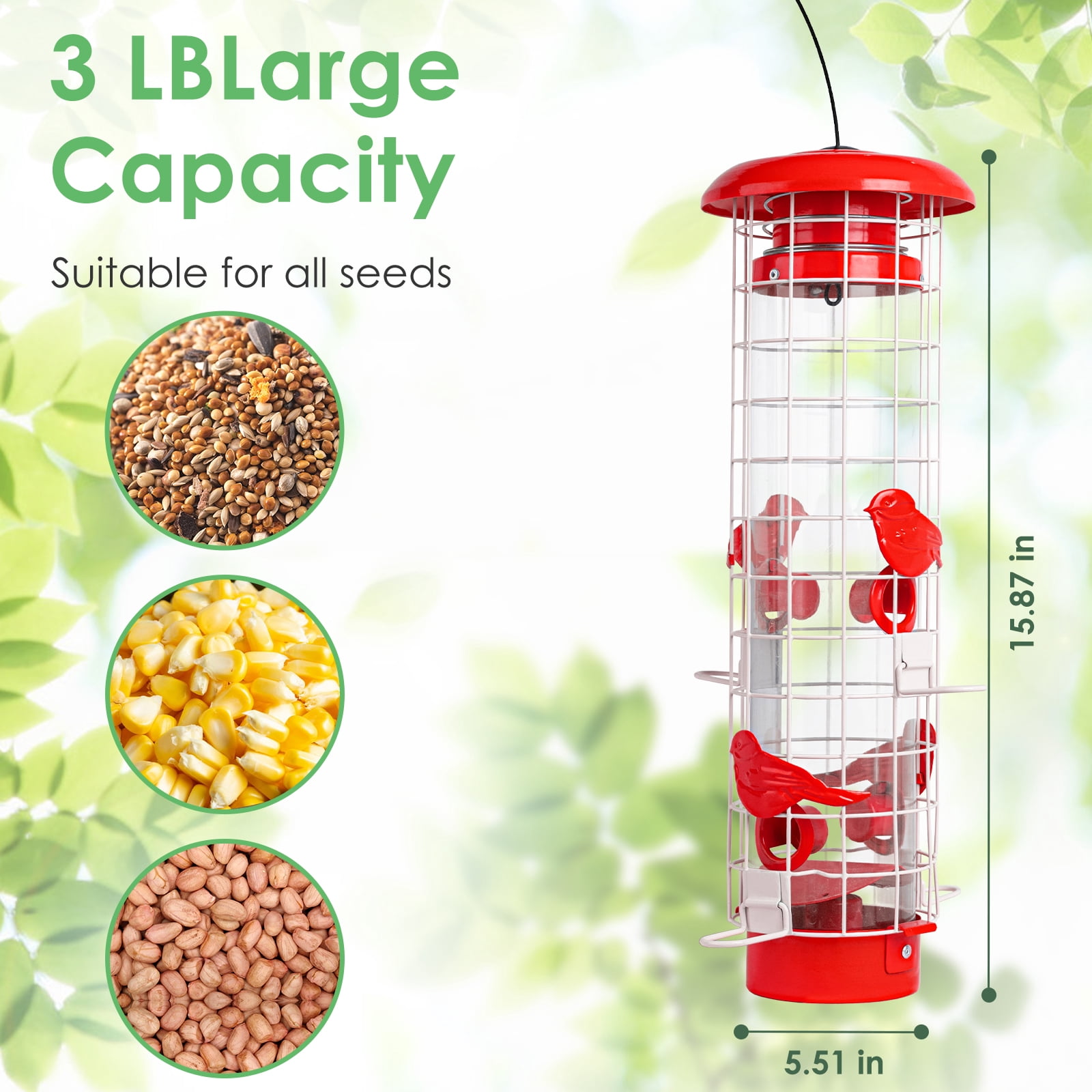 Birdkiss Squirrel-Proof Metal Bird Feeder - 4 Weight-Activated Perches, 3LBs Capacity, Outdoor Hanging Decor for Garden & Finch