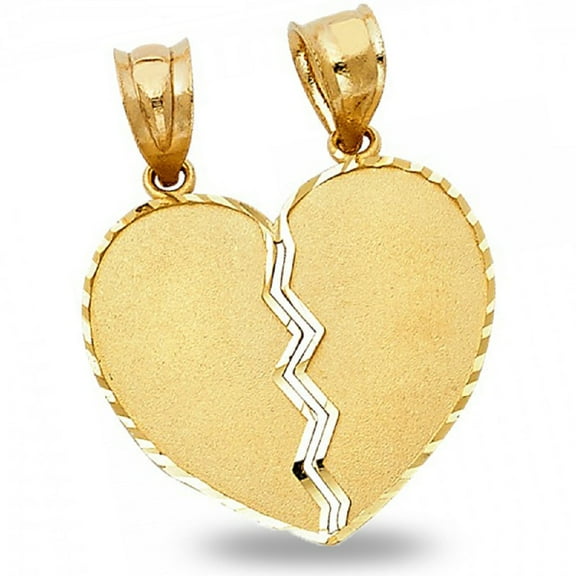 Solid 14k Yellow Gold Diamond Cut Broken Heart Charm Couple Sharing Pendant Polished 20 mm x 20 mm