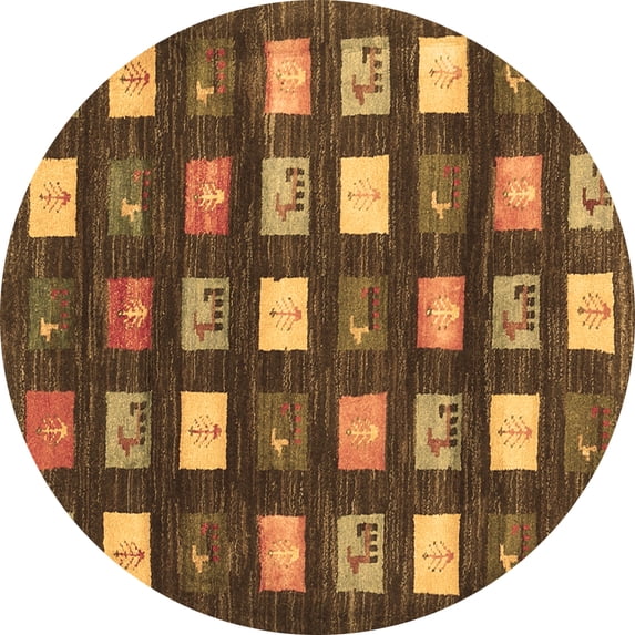 Ahgly Company Indoor Round Abstract Brown Contemporary Area Rugs, 8' Round