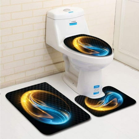 Glowing Sphere - GOHAO Abstract Glowing Lines in Sphere 3 Piece Bathroom Rugs Set Bath Rug Contour Mat and Toilet Lid Cover