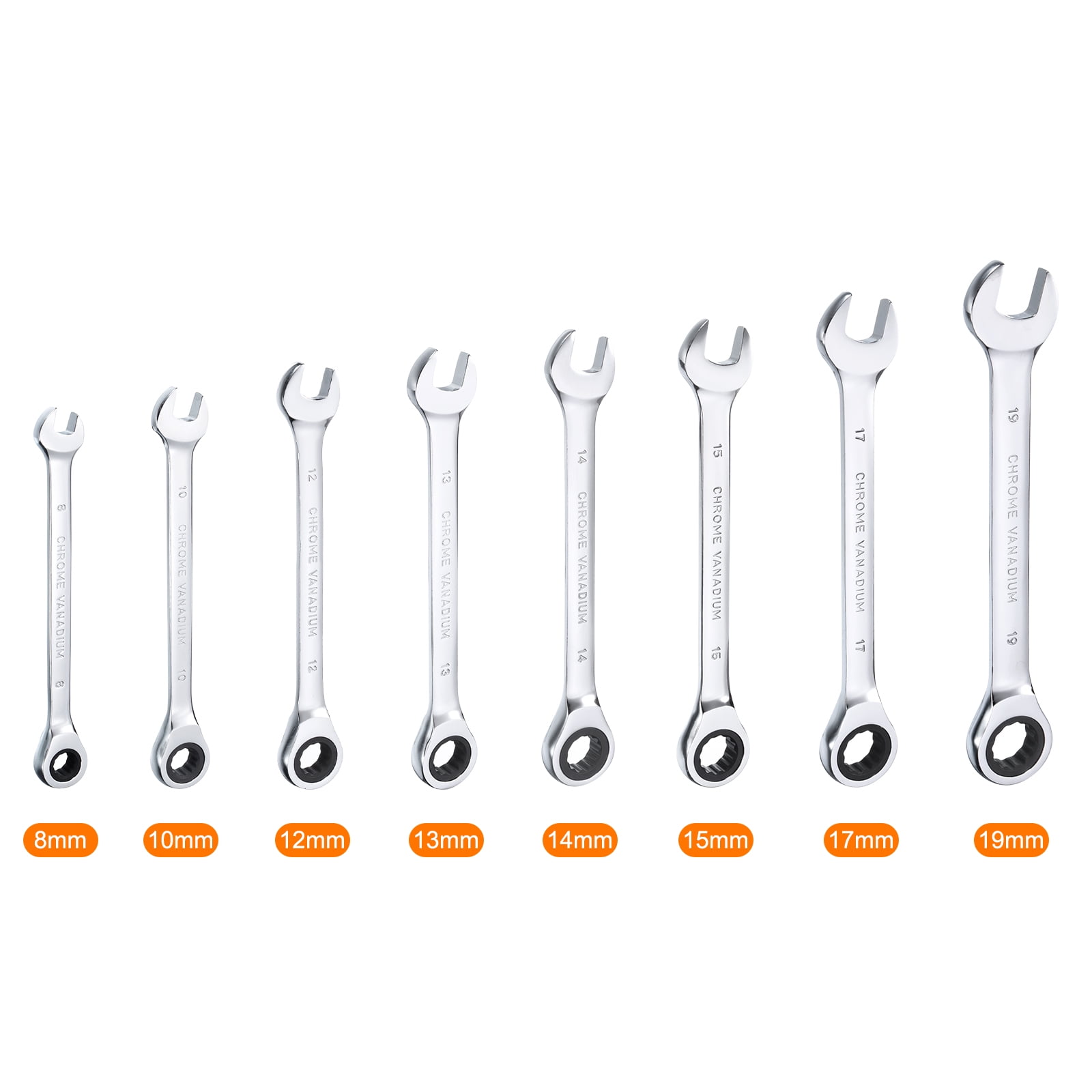 Uxcell 8 Pieces Ratcheting Combination Wrench Set 8-19mmmm Metric 12PT Ratchet Wrench