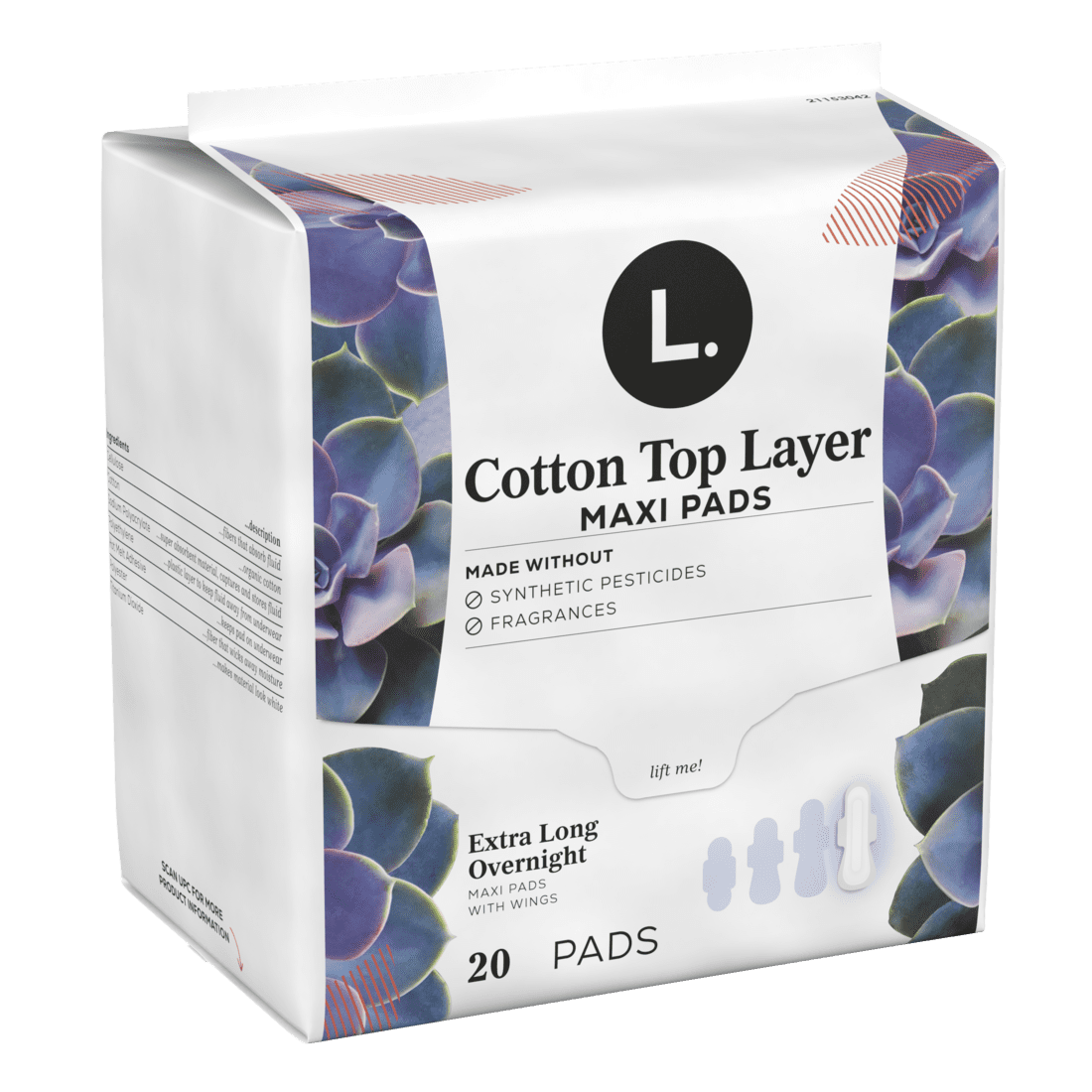 L. Chlorine Free Maxi Extra Long Overnight Pads with Wings, 20 Count (2 Pack)