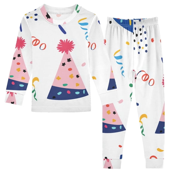 Birthday Hats Colored Ribbons Cotton Pajama Set Long Sleeve Top and Pants Sleepwear Unisex 18M
