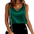 thumbnail image 3 of YUEJUIR Tank Tops Tank for Women V Neck Silk Summer Satin Sleeveless Blouse Basic Camisole Shirts Cotton Tank Top Women Womens Tanks (Green,XXL), 3 of 3