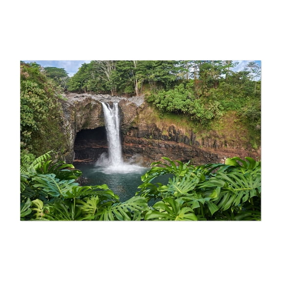 Rainbow Falls in Hilo Hawaii - Photography Waterfall Tropical Nature Forest Scenic Landscape Monstera Unframed Wall Art Print 4 x 6 inches