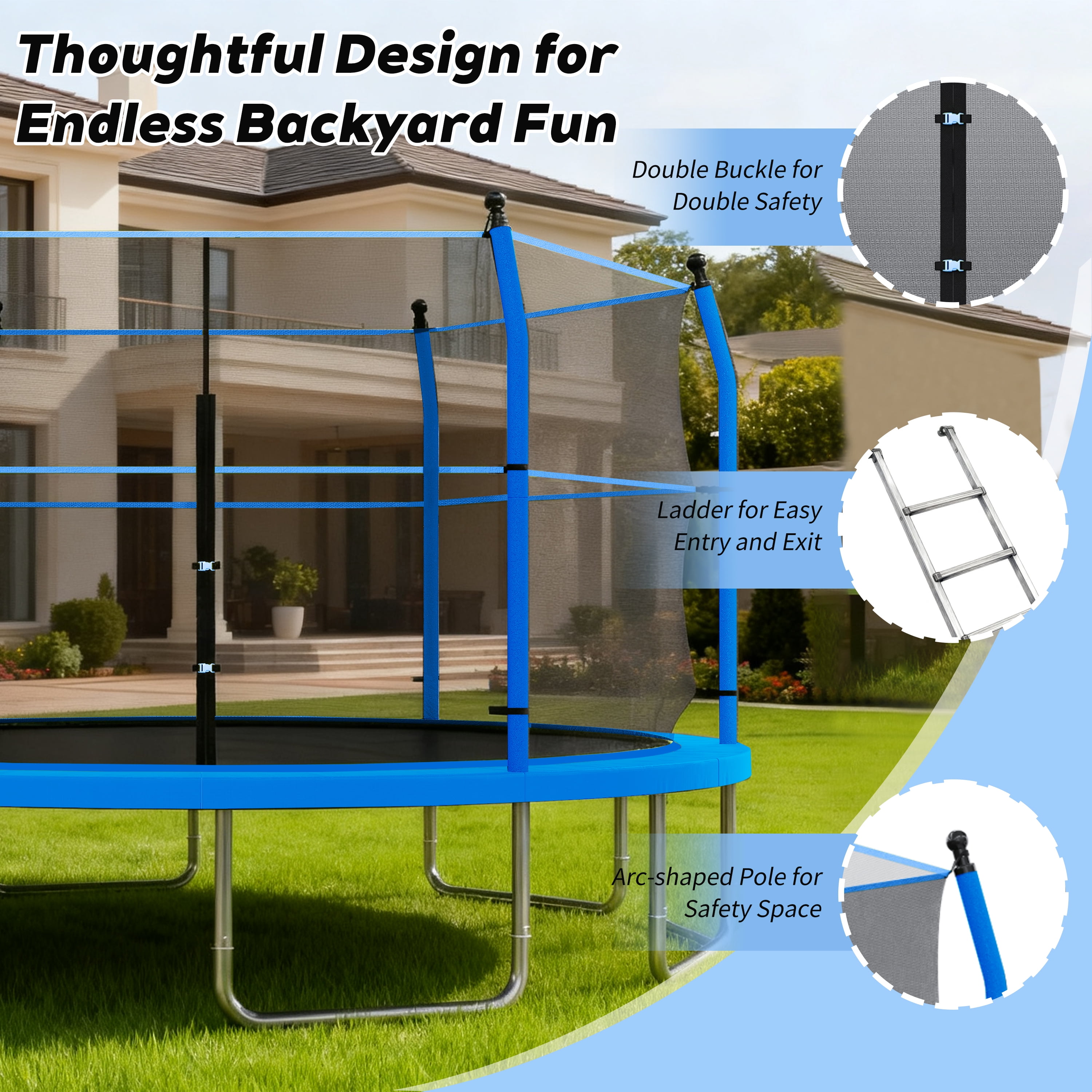 EUROCO 14FT Trampoline with Enclosure Net and Ladder for Backyard, 14' Round Outdoor Trampoline for Kids and Adults