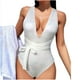 thumbnail image 1 of Trajes de Baño de Bikini de Mujer Color Sólido Glitter V Cuello Encaje Arriba sin Espalda Ajustado, Nylon para la Piscina de Playa Y Verano, 1 of 8