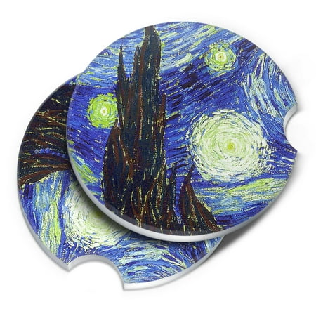 CARIBOU Ceramic Stone Drinks Car Coaster Set of 2, The Starry Night Van (Best Winter Fly Patterns)