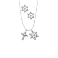 thumbnail image 2 of Delight Jewelry Silvertone Scroll Cross with Clear Crystal Silver tone Snowflake Charm Necklace and Stud Earrings, 2 of 4