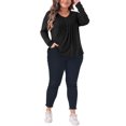 thumbnail image 2 of Agnes Orinda Women's Plus Size Tops Long Sleeve Pleated Front Casual V Neck Shirts Blouses 2X Black, 2 of 6
