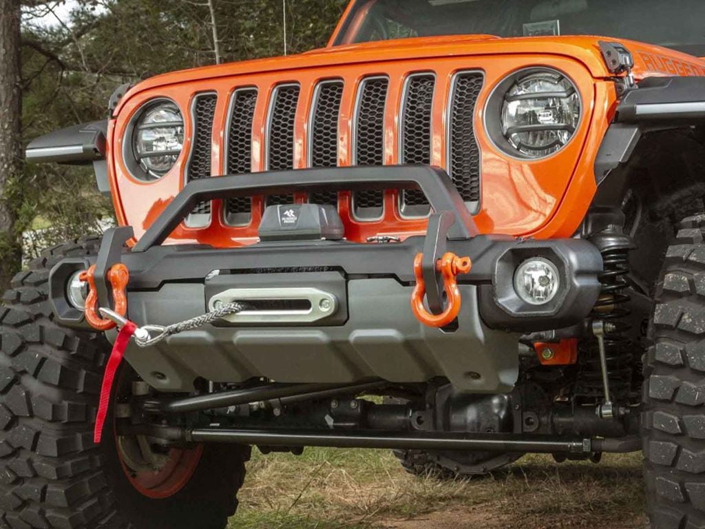 Rugged Ridge by RealTruck Venator Bumper, Front for Jeep JL/JT | Stubby w/ Winch Tray, Steel, Satin Black | 11549.44 | Compatible with 2018-2024 Jeep Wrangler JL; 2020-2024 Jeep Gladiator JT