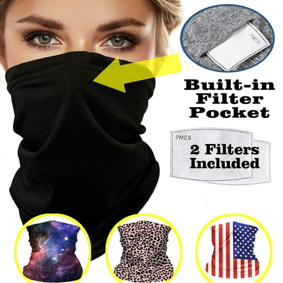 Reusable Face Covering with Pocket, Black Washable Cooling Neck Gaiter, Face Mask, Bandanas, CLEANBREATH