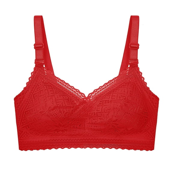 Sports Bra Tank Top Women Ladies Comfortable Breathable No Underwire Lace Small Bra Woman Underwear V-Neck Convertible Bra Feature Hook and Eye Closure Balconette Bra Style Y-598 , Red XL