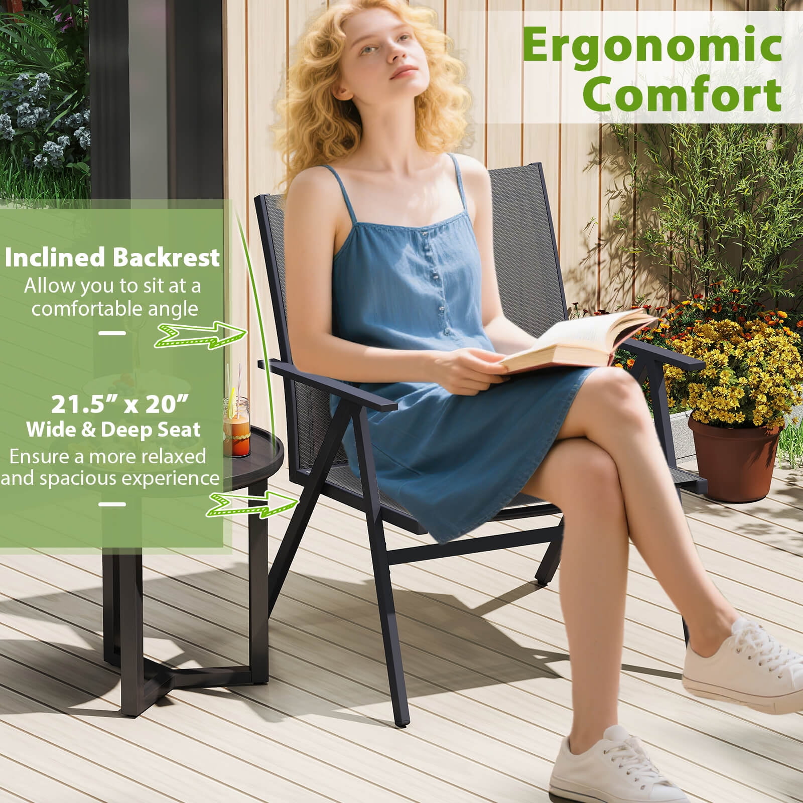 Costway Patio Chairs Set of 4with Breathable Mesh Fabric and Metal Frame 350LBS Capacity