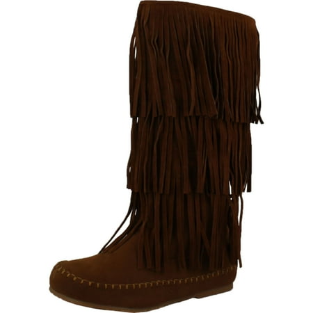 

Pierre Dumas Womens Apache-4 Fringe Moccasin Fashion Boots Tan Suede 6.5