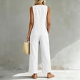 thumbnail image 6 of Womens cotton linen Jumpsuits One Piece Overalls Button Down Sleeveless Wide Legs Rompers Solid Color Casual Daily Jumpsuits with Pockets, 6 of 8