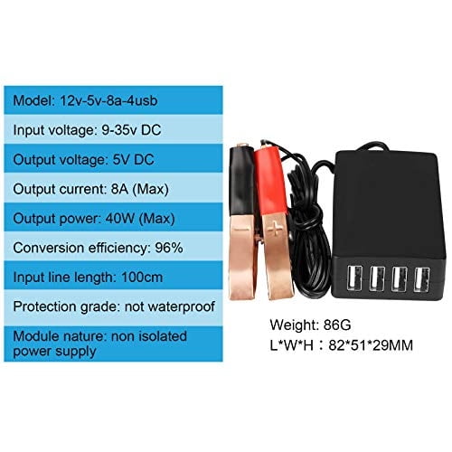 Convertidor de CC con clip de batería 12V 24V a 5V 8A Adaptador de cor