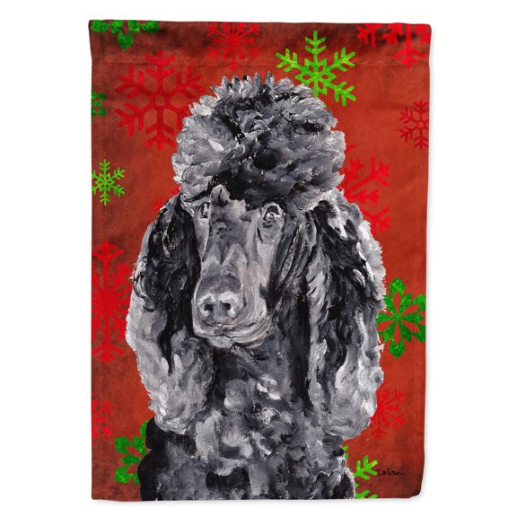 Black Standard Poodle Red Snowflakes Holiday Garden Flag