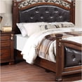 thumbnail image 3 of JERFIT Queen Bed Frame with Headboard Footboard, Traditional Upholstered Faux Leather Platform Bed, Dark Cherry Finish, No Box Spring Needed, 3 of 7