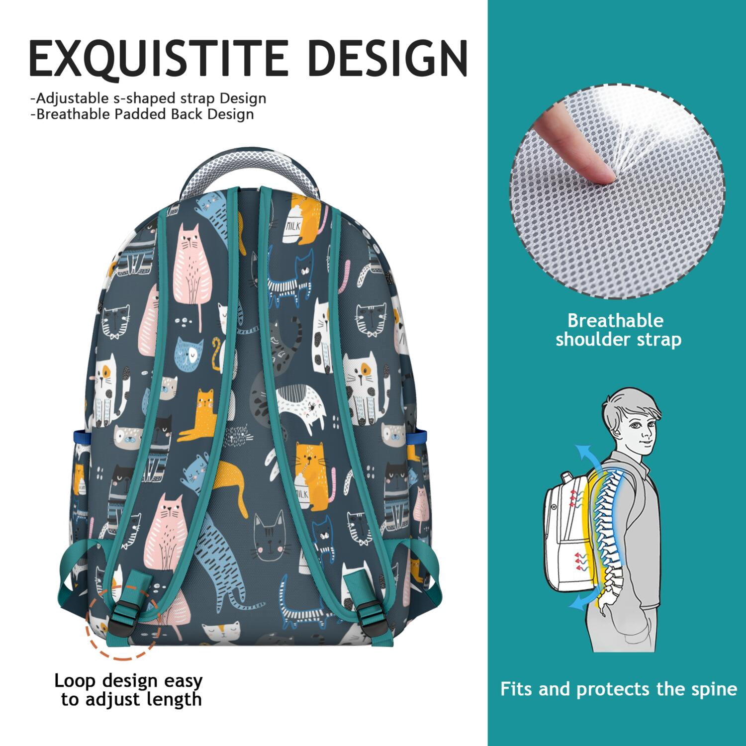 Adorable Cat-Themed Waterproof Backpack - Stylish School Bag for Pet Lovers, Lightweight & Durable with Spinal Support