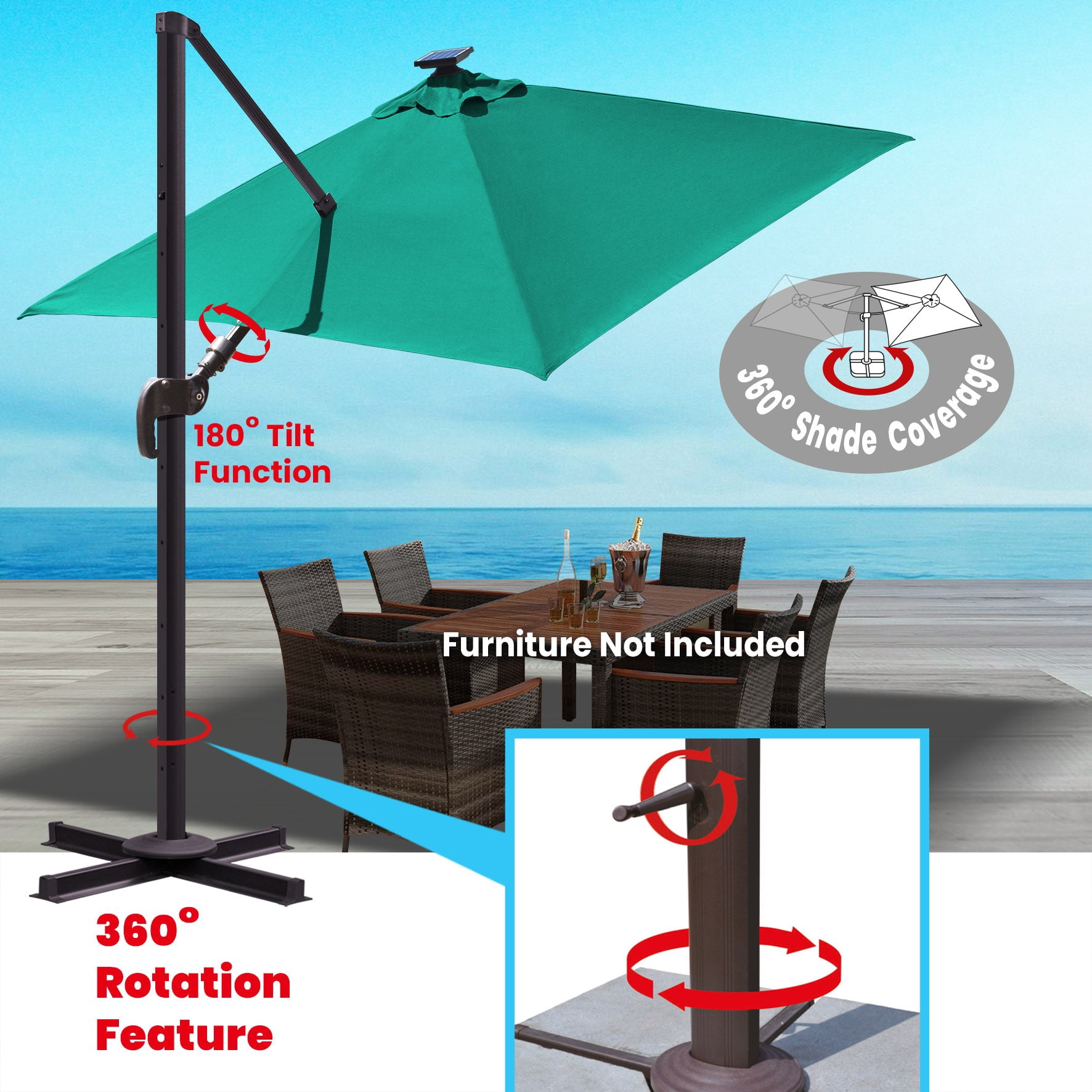 SUNNYOUTDOOR 8'x8' Sunbrella Cover Umbrella Deluxe Cantilever Umbrella Outdoor Garden Patio Umbrella (Teal)