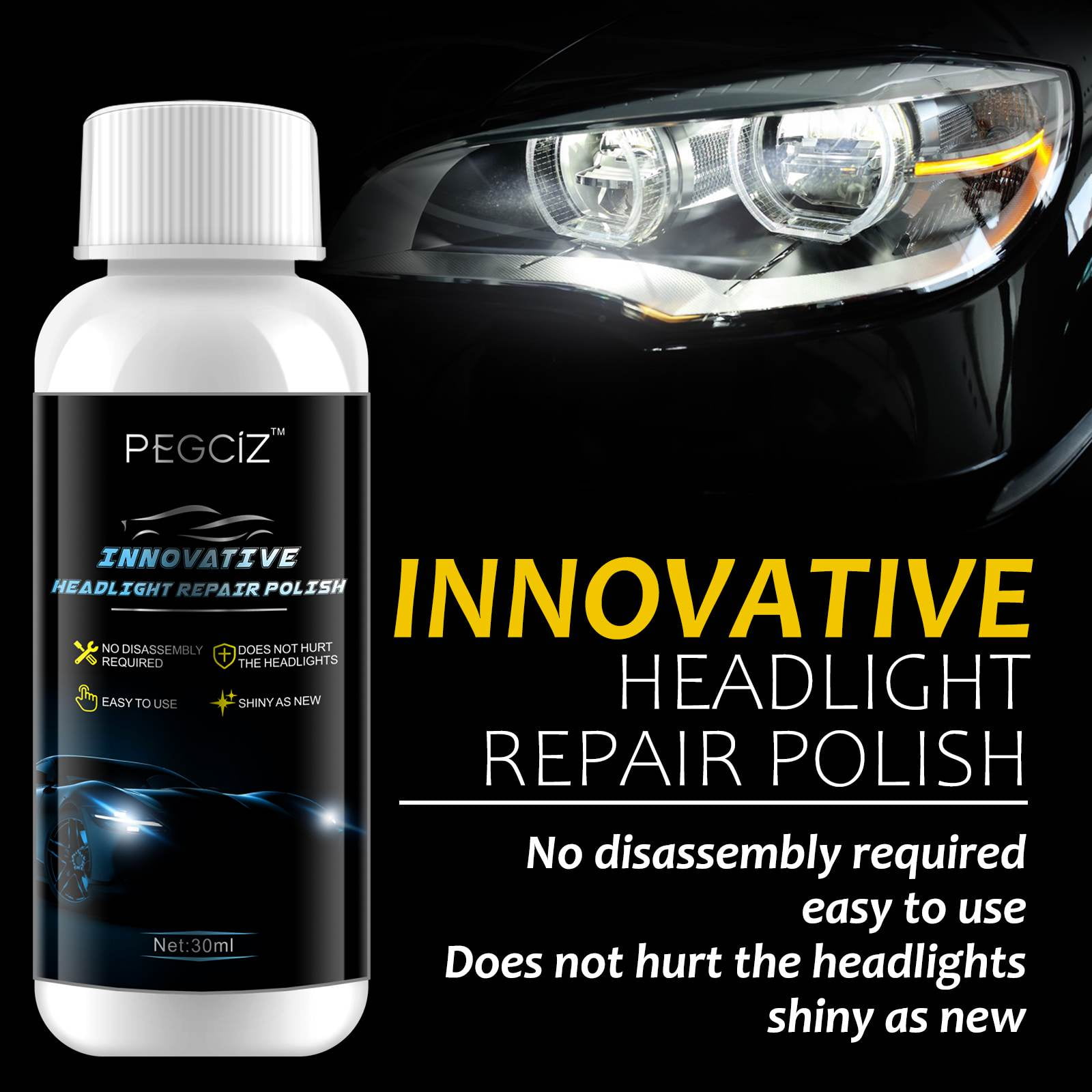 Pegciz Innovative Headlight Repair Polish 3Pack, Repair  Yellow/Blurred/Oxidized/Scratch Headlight, Car Headlamp Cleaning Flulids  Polish Plastic Surfaces to High Gloss,Headlight Restoration 
