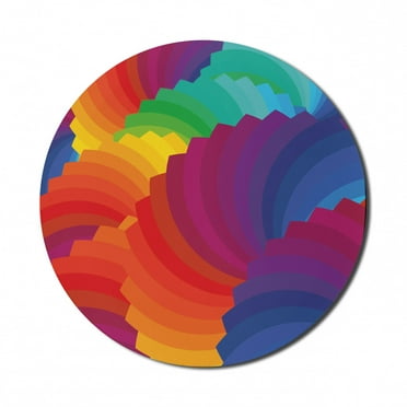 Colorful Mouse Pad for Computers, Modern Gradient Dash Sea Shell Inspired Wavy Dimension Palette Stripes Artisan, Round Non-Slip Thick Rubber Modern Mousepad, 8" Round, Multicolor, by Ambesonne