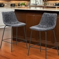 thumbnail image 3 of Abble 24 inch Bar Stools Set of 2, Faux Leather Bar Chair Upholstered Low Back Kitchen Counter Height Stools with Sled Base, Floor-Scratch Protection, Charcoal Gray, 3 of 8