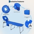 thumbnail image 4 of Portable folding lounge chairs with 5-position adjustable headrest and backrest - Pillow, side pocket - Perfect for the beach, pool, or garden - Set of 2 - Blue, 4 of 7