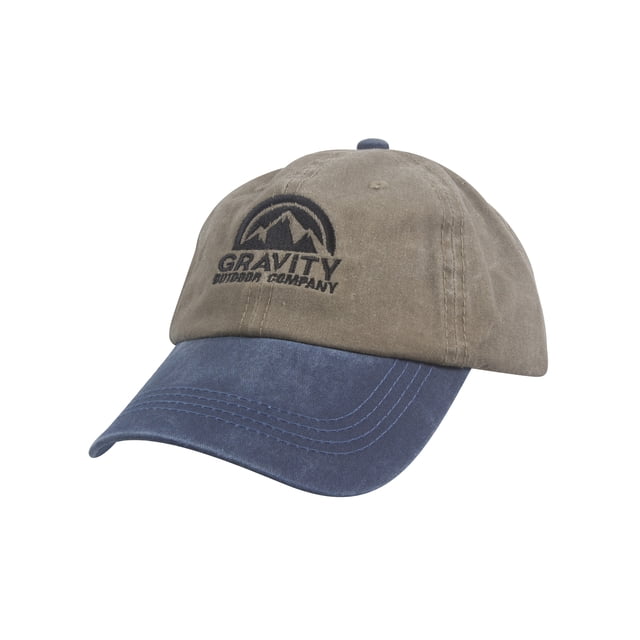 Gravity Outdoor Co. Pigment Dyed Adjustable Baseball Cap - Black Logo - Olive/Navy