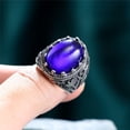 thumbnail image 4 of PAMTIER Unisex Stainless Steel Classic Vintage Royal Oval Cut Blue Gemstone Special Flower Pattern Signet Ring Statement Wedding Band Silver Size 10, 4 of 6