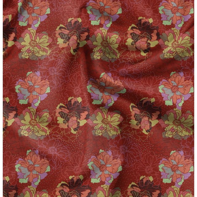 Soimoi Tissu Crêpe polyester Rose & Ranunculus Imprimés Floraux au Mètre 52 Pouces de Large