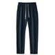 thumbnail image 2 of Pantalones largos para hombre, deportivos, informales, lisos, con cintura elástica y cordón ajustable, de pierna ancha, rectos y cilíndricos, de poliéster., 2 of 4