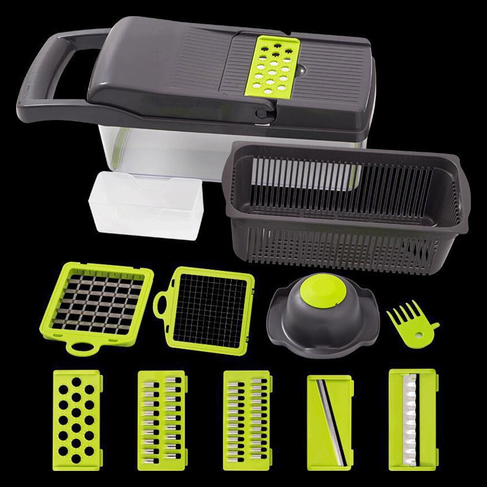 Cowin Vegetable Chopper, 14 in 1 Veggie Chopper, Multifunctional Food Cutter with Container 8 Blades