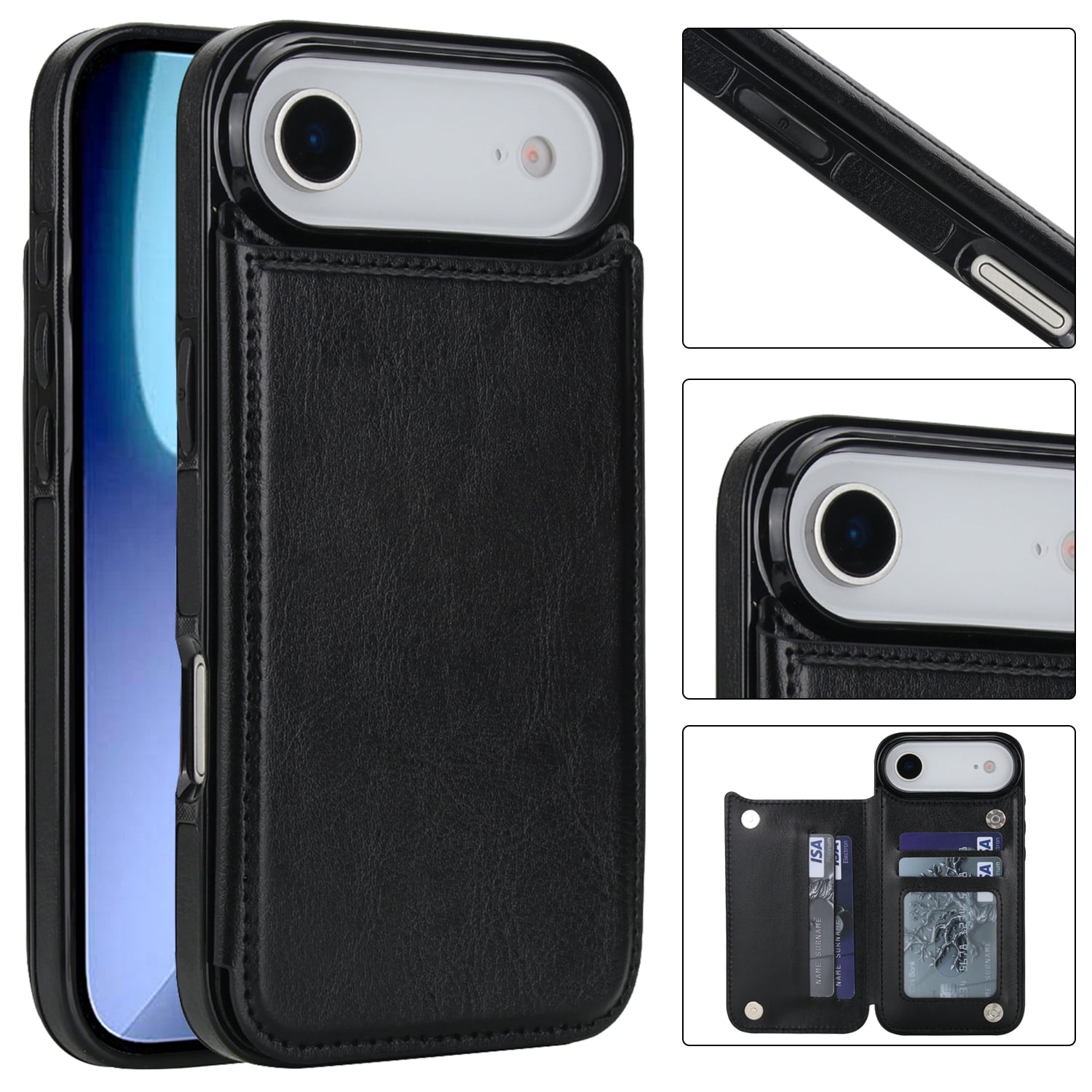 Compatible with iPhone 17 Air Case, with PU Leather Credit Card Holder Magnetic Back Stand Cell Accessories Flip Purse Slim Design Phone Cover for iPhone 17 Air Women Men, Black