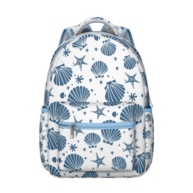 Starfish Student Backpack Waterproof Durable School Bag with Vintage Beach Seashells and Seahorse Print, Adjustable Straps, Breathable Padding, Large Capacity for School and Travel