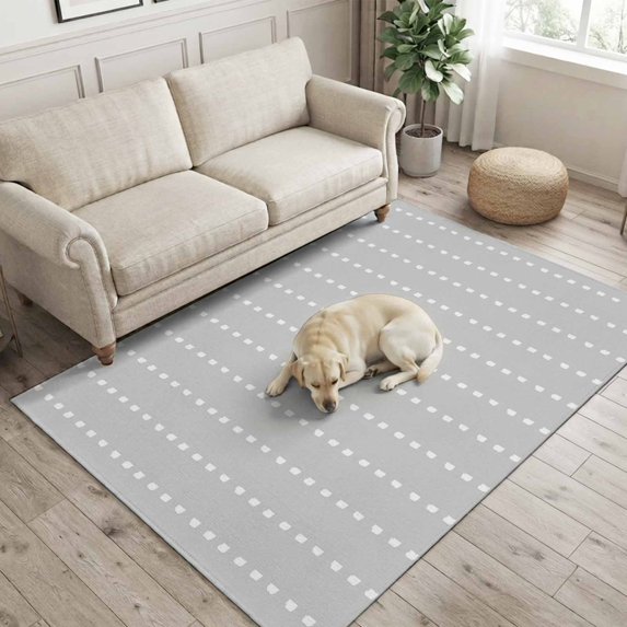 Area Rugs 3'x5', Geometric Stripes Carpet Runner Indoor Outdoor Rugs Home Decor Aesthetic, Polka Dots Abstract Modern Grey Non Slip Mats Washable Accent Rug for Living Room Bedroom