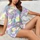 thumbnail image 4 of Fotbe Sea Turtles Conjunto de Pijama Estampado para Mujer, 2 Piezas, Ropa de Dormir con Camiseta de Manga Corta y Shorts Suaves-Small, 4 of 6