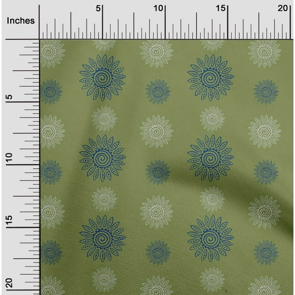 oneOone Organic Cotton Poplin Twill Fabric Spiral & Floral Block Print Sewing Fabric BTY 42 Inch Wide